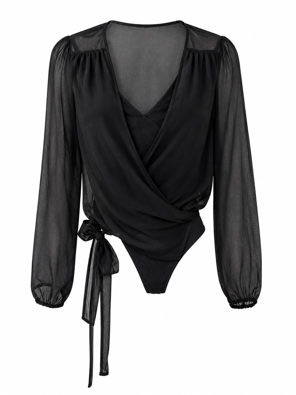 Wilfred Black Sheer Wrap-Front Bodysuit Size XS